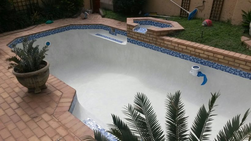 Completed pool resurfacing project, wide view